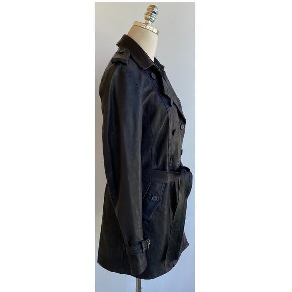 Vincent's Gunmetal Leather Peacoat Trenchcoat Italian Artisan sz 42, US 4-6 - Picture 8 of 16